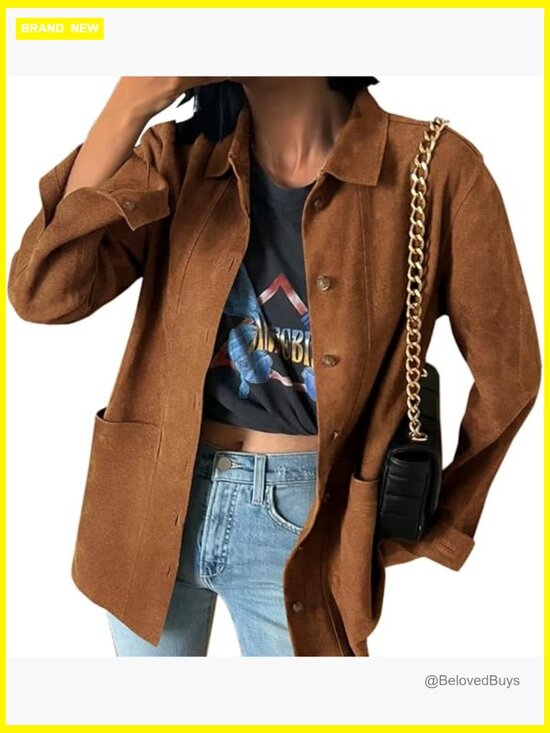Jackets & Blazers - Faux Suede Button Down Long Sleeve Shacket Coat